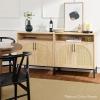 imageBest Choice Products Rattan Sideboard Buffet Cabinet Entryway Table Accent Storage Cabinet Console Table for Hallway Living Room Dining Room  BrownBrown