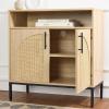 imageBest Choice Products Rattan Sideboard Buffet Cabinet Entryway Table Accent Storage Cabinet Console Table for Hallway Living Room Dining Room  BrownNatural