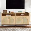 imageBest Choice Products Rattan Sideboard Buffet Cabinet Entryway Table Accent Storage Cabinet Console Table for Hallway Living Room Dining Room  BrownNatural