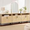 imageBest Choice Products Rattan Sideboard Buffet Cabinet Entryway Table Accent Storage Cabinet Console Table for Hallway Living Room Dining Room  BrownNatural