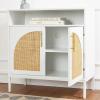 imageBest Choice Products Rattan Sideboard Buffet Cabinet Entryway Table Accent Storage Cabinet Console Table for Hallway Living Room Dining Room  BrownWhite