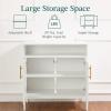 imageBest Choice Products Rattan Sideboard Buffet Cabinet Entryway Table Accent Storage Cabinet Console Table for Hallway Living Room Dining Room  BrownWhite