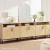 imageBest Choice Products Rattan Sideboard Buffet Cabinet Entryway Table Accent Storage Cabinet Console Table for Hallway Living Room Dining Room  BrownWhite