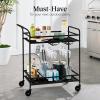 imageBest Choice Products Rolling Bar Cart Mobile Home Bar Serving Cart Serving Station w 2 Tier Shelves Wine Rack Lockable Wheels  PeacockBlack