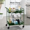 imageBest Choice Products Rolling Bar Cart Mobile Home Bar Serving Cart Serving Station w 2 Tier Shelves Wine Rack Lockable Wheels  PeacockDeep Green