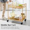 imageBest Choice Products Rolling Bar Cart Mobile Home Bar Serving Cart Serving Station w 2 Tier Shelves Wine Rack Lockable Wheels  PeacockGold