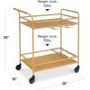 imageBest Choice Products Rolling Bar Cart Mobile Home Bar Serving Cart Serving Station w 2 Tier Shelves Wine Rack Lockable Wheels  PeacockGold