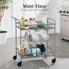 imageBest Choice Products Rolling Bar Cart Mobile Home Bar Serving Cart Serving Station w 2 Tier Shelves Wine Rack Lockable Wheels  PeacockGray