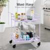 imageBest Choice Products Rolling Bar Cart Mobile Home Bar Serving Cart Serving Station w 2 Tier Shelves Wine Rack Lockable Wheels  PeacockLavender