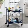 imageBest Choice Products Rolling Bar Cart Mobile Home Bar Serving Cart Serving Station w 2 Tier Shelves Wine Rack Lockable Wheels  PeacockNavy