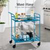 imageBest Choice Products Rolling Bar Cart Mobile Home Bar Serving Cart Serving Station w 2 Tier Shelves Wine Rack Lockable Wheels  PeacockPeacock