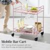 imageBest Choice Products Rolling Bar Cart Mobile Home Bar Serving Cart Serving Station w 2 Tier Shelves Wine Rack Lockable Wheels  PeacockPink