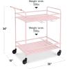 imageBest Choice Products Rolling Bar Cart Mobile Home Bar Serving Cart Serving Station w 2 Tier Shelves Wine Rack Lockable Wheels  PeacockPink