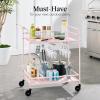 imageBest Choice Products Rolling Bar Cart Mobile Home Bar Serving Cart Serving Station w 2 Tier Shelves Wine Rack Lockable Wheels  PeacockPink