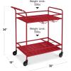 imageBest Choice Products Rolling Bar Cart Mobile Home Bar Serving Cart Serving Station w 2 Tier Shelves Wine Rack Lockable Wheels  PeacockRed