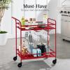 imageBest Choice Products Rolling Bar Cart Mobile Home Bar Serving Cart Serving Station w 2 Tier Shelves Wine Rack Lockable Wheels  PeacockRed