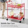 imageBest Choice Products Rolling Bar Cart Mobile Home Bar Serving Cart Serving Station w 2 Tier Shelves Wine Rack Lockable Wheels  PeacockRed