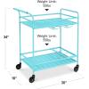 imageBest Choice Products Rolling Bar Cart Mobile Home Bar Serving Cart Serving Station w 2 Tier Shelves Wine Rack Lockable Wheels  PeacockTeal