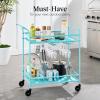 imageBest Choice Products Rolling Bar Cart Mobile Home Bar Serving Cart Serving Station w 2 Tier Shelves Wine Rack Lockable Wheels  PeacockTeal