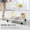 imageBest Choice Products Rolling Bar Cart Mobile Home Bar Serving Cart Serving Station w 2 Tier Shelves Wine Rack Lockable Wheels  PeacockWhite