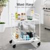 imageBest Choice Products Rolling Bar Cart Mobile Home Bar Serving Cart Serving Station w 2 Tier Shelves Wine Rack Lockable Wheels  PeacockWhite