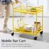 imageBest Choice Products Rolling Bar Cart Mobile Home Bar Serving Cart Serving Station w 2 Tier Shelves Wine Rack Lockable Wheels  PeacockYellow