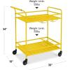 imageBest Choice Products Rolling Bar Cart Mobile Home Bar Serving Cart Serving Station w 2 Tier Shelves Wine Rack Lockable Wheels  PeacockYellow