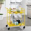 imageBest Choice Products Rolling Bar Cart Mobile Home Bar Serving Cart Serving Station w 2 Tier Shelves Wine Rack Lockable Wheels  PeacockYellow