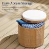 imageBest Choice Products Round Wicker Ottoman Multipurpose Outdoor Furniture for Patio Backyard Additional Seating Footrest Side Table wStorage Removable Cushions  BrownBeigeNaturalIvory