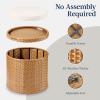imageBest Choice Products Round Wicker Ottoman Multipurpose Outdoor Furniture for Patio Backyard Additional Seating Footrest Side Table wStorage Removable Cushions  BrownBeigeNaturalIvory
