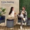 imageBest Choice Products Round Wicker Ottoman Multipurpose Outdoor Furniture for Patio Backyard Additional Seating Footrest Side Table wStorage Removable Cushions  BrownBeigeGrayNavy