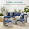 imageBest Choice Products Set of 2 Wicker Ottomans Multipurpose Outdoor Furniture for Patio Backyard Additional Seating Footrest Side Table wRemovable Cushions Steel Frame  GrayCreamIvoryNatural