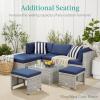 imageBest Choice Products Set of 2 Wicker Ottomans Multipurpose Outdoor Furniture for Patio Backyard Additional Seating Footrest Side Table wRemovable Cushions Steel Frame  GrayCreamGrayBlack