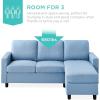 imageBest Choice Products Upholstered Sectional Sofa for Home Apartment Dorm Bonus Room Compact Spaces wChaise Lounge 3Seat LShape Design Reversible Ottoman Bench 680lb Capacity  BlueGrayLight Blue