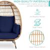 imageBest Choice Products Wicker Egg Chair Oversized Indoor Outdoor Lounger for Patio Backyard Living Room w 4 Cushions Steel Frame 440lb Capacity  IvoryNavy