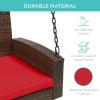 imageBest Choice Products Woven Wicker Outdoor Porch Swing Hanging Patio Bench for Deck Garden wMounting Chains Seat Cushion  BrownRedBrownRed