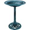 imageBest Choice Products 28in Pedestal Bird Bath Vintage Outdoor Resin Accent Decoration wFleurdeLis Accents  BlackPeacock Blue