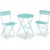 imageBest Choice Products 3Piece Bistro Set Space Saving Folding Design Solid Steel Outdoor Patio Furniture Set w 2 Chairs Bistro Table  SageAqua Blue