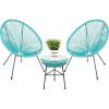 imageBest Choice Products 3Piece Outdoor Acapulco AllWeather Patio Conversation Bistro Set wPlastic Rope Glass Top Table and 2 Chairs  NaturalLight Blue