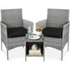 imageBest Choice Products 3Piece Outdoor Wicker Conversation Bistro Set Space Saving Patio Furniture for Garden wSide Table  GrayNavyGrayBlack