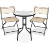 imageBest Choice Products 3Piece Patio Bistro Dining Furniture Set wGlass Tabletop 2 Folding Chairs Steel Frame Polyester Fabric  GrayBeige