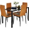 imageBest Choice Products 5Piece Glass Dining Set Modern Kitchen Table Furniture for Dining Room Dinette Compact SpaceSaving wGlass Tabletop 4 Upholstered PU Chairs Metal Steel Frame  BlackCamelBlack