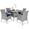 imageBest Choice Products 5Piece Indoor Outdoor Wicker Dining Set Furniture for Patio Backyard wSquare Glass Tabletop Umbrella Cutout 4 Chairs  NavyNavy