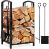 imageBest Choice Products 5Piece Indoor Outdoor Wrought Iron Firewood Log Storage Rack Holder Firepit Tools Set for Fireplace Fire Pit Stove wHook Broom Shovel Tongs  CopperBlack