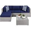 imageBest Choice Products 5Piece Modular Conversation Set Outdoor Sectional Wicker Furniture for Patio Backyard Garden w 3 Chairs Ottoman Chair 2 Pillows 6 Seat Clips Coffee Table  GrayNavy