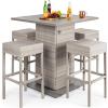 imageBest Choice Products 5Piece Outdoor Wicker Bar Table Set for Patio Poolside Backyard wBuiltin Bottle Opener Hidden Storage Shelf Metal Tabletop 4 Stools  BrownGrey