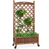 imageBest Choice Products 60in Wood Planter Box ampamp Diamond Lattice Trellis Mobile Outdoor Raised Garden Bed for Climbing Plants wDrainage Holes Optional Wheels  Walnut