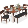 imageBest Choice Products 6Piece Wooden Dining Set MidCentury Modern Table ampamp Upholstered Chair Set wBench Seat Rubberwood Legs  WalnutCharcoalWalnutCharcoal
