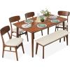 imageBest Choice Products 6Piece Wooden Dining Set MidCentury Modern Table ampamp Upholstered Chair Set wBench Seat Rubberwood Legs  WalnutCharcoalWalnutCream