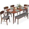 imageBest Choice Products 6Piece Wooden Dining Set MidCentury Modern Table ampamp Upholstered Chair Set wBench Seat Rubberwood Legs  WalnutCharcoalWalnutGray